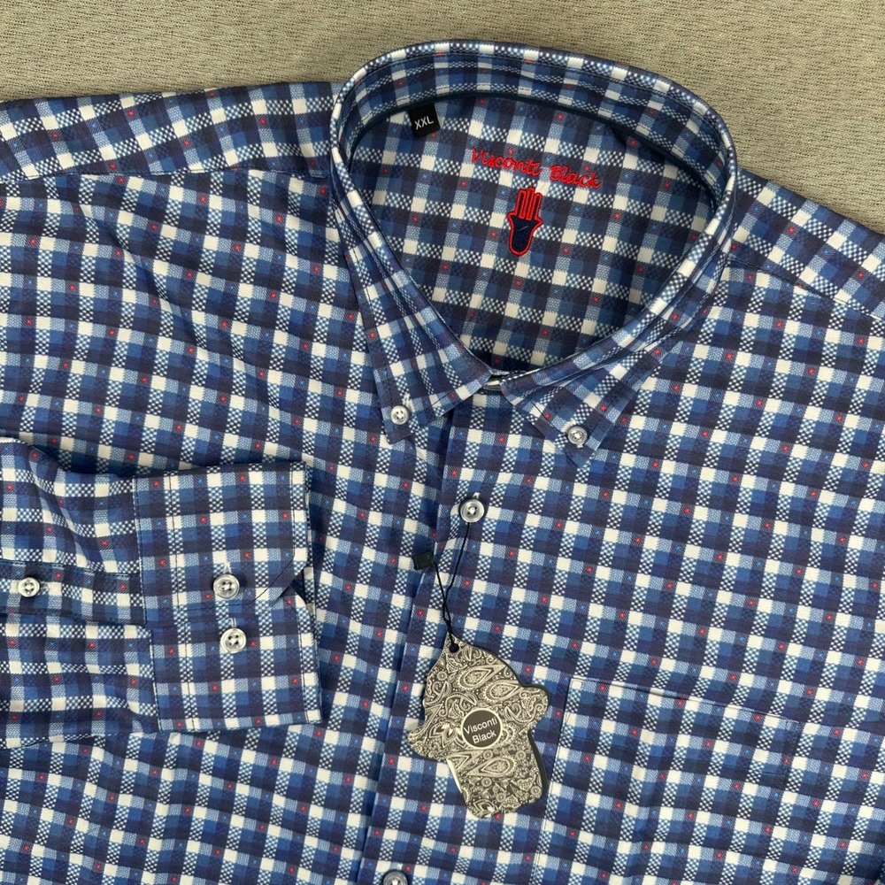 Visconti Black Label Shirt Mens XXL Blue Plaid Button Down Limited Edition NEW
